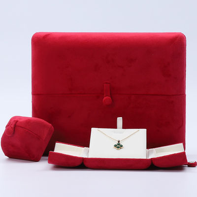 China Fertigung Großhandel Luxus Schmuck Verpackung Custom High-End Halskette Armband Ohrringe Ring Verpackung Doppeltür Samt rot Schmuckbox mit Logo