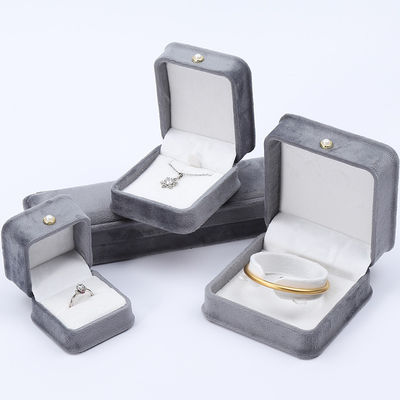 Graue Runde Ecke Perlenornament Samt Schmuckschachtel Luxus Schmuck Verpackungskiste
