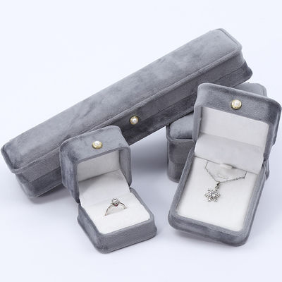 Graue Runde Ecke Perlenornament Samt Schmuckschachtel Luxus Schmuck Verpackungskiste