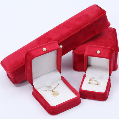 Großhandel Fertigung Luxus Samt Schmuck Verpackung Box Custom Logo Halskette Armband Ohrringe Ring Verpackung rot Samt Schmuck Box