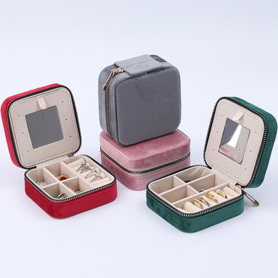High-End schlanke Schmuck-Speicherbox Weiches Samt Reise Schmuck-Organisator mit Spiegel