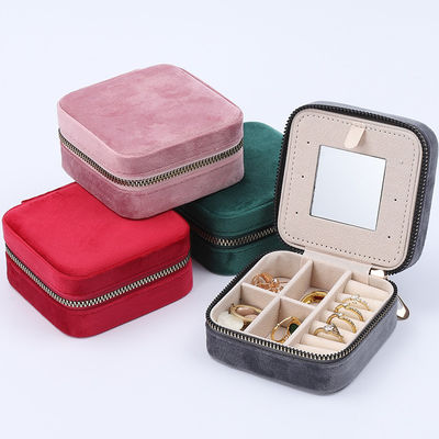 High-End schlanke Schmuck-Speicherbox Weiches Samt Reise Schmuck-Organisator mit Spiegel