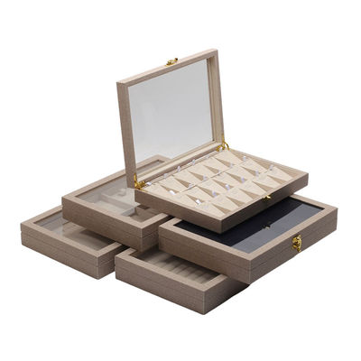 kaufen Mehrzellige Schmuck-Display-Platte Transparente Abdeckung Leder Schmuck-Display-Tray online manufacture