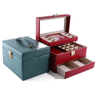 kaufen Portable PU Leder Reise Schmuck Schublade Organisator Box mit Spiegel Multi-Funktion online manufacture
