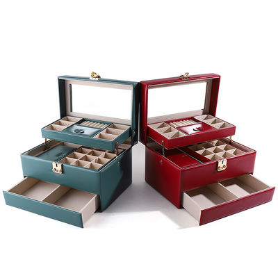 Portable PU Leder Reise Schmuck Schublade Organisator Box mit Spiegel Multi-Funktion