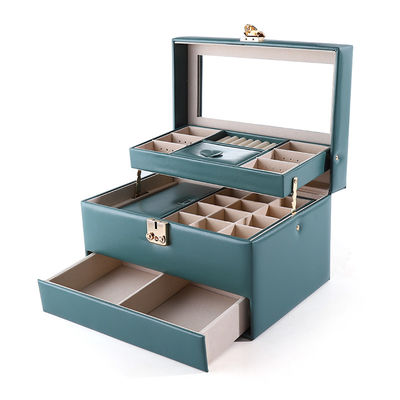 Portable PU Leder Reise Schmuck Schublade Organisator Box mit Spiegel Multi-Funktion