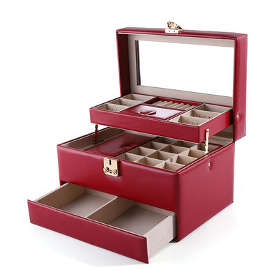 Portable PU Leder Reise Schmuck Schublade Organisator Box mit Spiegel Multi-Funktion