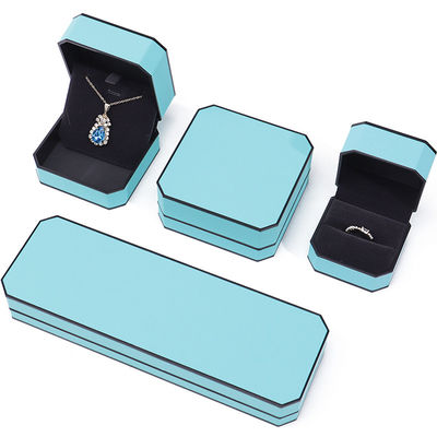 Cyan Schlanke Achtseckige Falsche Leder Schmuck Box Paket mit schwarzen Grenzen Ornament