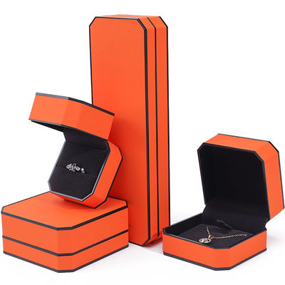 Achtseckige Orange Schwarze Grenze PU Leder Schmuckbox Set für Luxusverpackungen