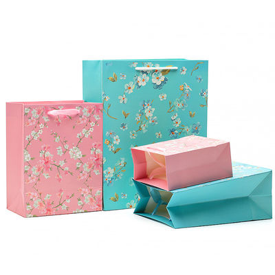 Blütenmuster robuste Karton-Papier-Tote-Tasche mit Griffe zum Geburtstagsgeschenk für Mädchen