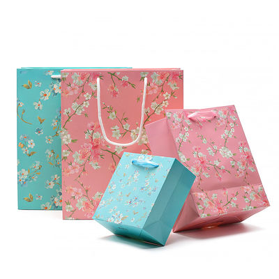 Blütenmuster robuste Karton-Papier-Tote-Tasche mit Griffe zum Geburtstagsgeschenk für Mädchen
