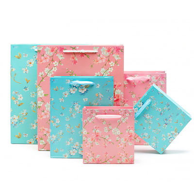 Blütenmuster robuste Karton-Papier-Tote-Tasche mit Griffe zum Geburtstagsgeschenk für Mädchen