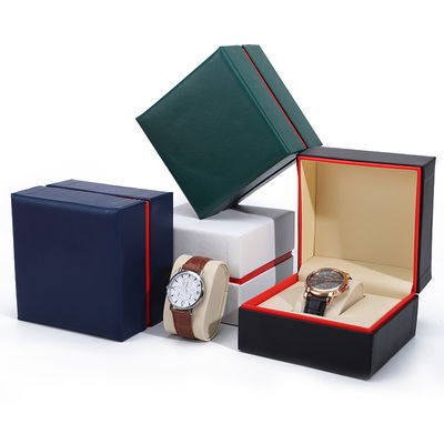 Soft Handy Stylische PU Lederuhr Verpackungskiste Roter Rand Aufbewahrungskasse zum Geschenk
