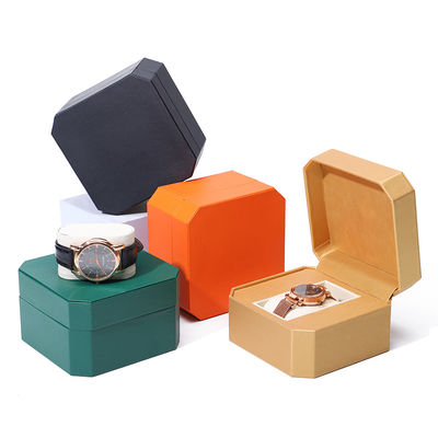 Achtseckige schlanke Luxus-Lederuhrbox mit weichen Samtfolie zum Geschenk