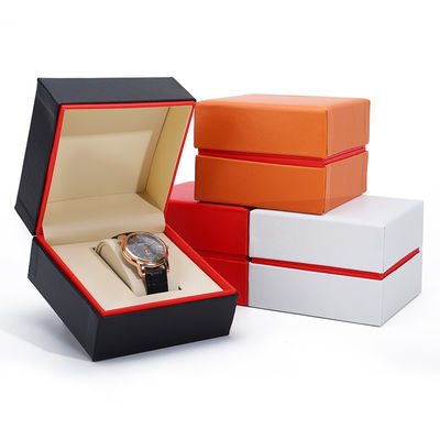 Soft Handy Stylische PU Lederuhr Verpackungskiste Roter Rand Aufbewahrungskasse zum Geschenk
