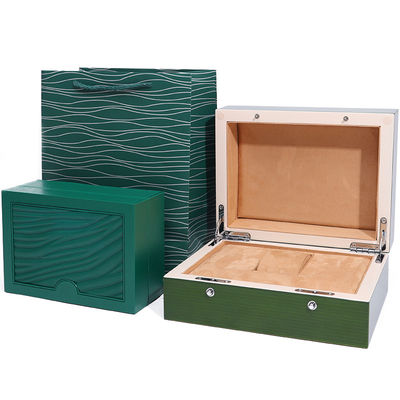 High-End Grüne Holzuhrbox für Luxus-Geschenkverpackungen mit umgekehrter Tasche