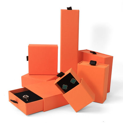 Großhandel Fertigung Öko-freundlich hochwertiges Geschenk Schmuckschachtel Personalisierter Custom Ring Halskette Ohrringe Armband Verpackung Orange Karton Papier Schublade Schmuckschachtel mit Logo