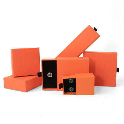 Großhandel Fertigung Öko-freundlich hochwertiges Geschenk Schmuckschachtel Personalisierter Custom Ring Halskette Ohrringe Armband Verpackung Orange Karton Papier Schublade Schmuckschachtel mit Logo