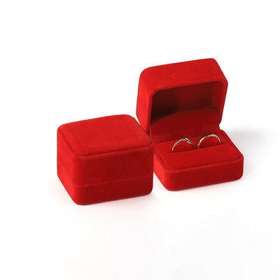 kaufen Großhandel angepasster Luxusschmuck Doppelring-Box personalisiertes Custom-Logo Samtrot Schmuck Verlobungsring Verpackungskiste online manufacture