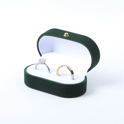 Großhandel Fertigung Luxus Schmuckschachtel Personalisierte Custom Grüne Samt Schmuck Verpackung Hochzeit Verlobung Doppelring Box Mit Logo