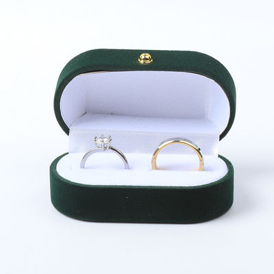 Großhandel Fertigung Luxus Schmuckschachtel Personalisierte Custom Grüne Samt Schmuck Verpackung Hochzeit Verlobung Doppelring Box Mit Logo