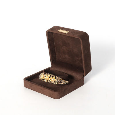 Großhandel Luxus-Schmuck-Box personalisierte High-End-Konnektur Armband Ohrringe Ring Schmuck-Set Verpackung Samtbraun Schmuck-Box mit Logo