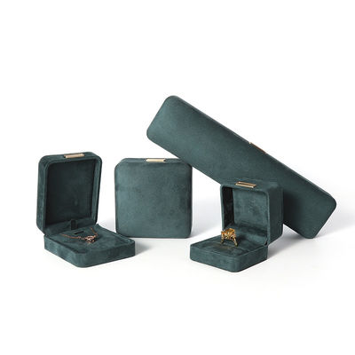 Großhandel Luxus Schmuckbox Personalisierte High-End-Konnektur Armband Ohrringe Ring Schmuckset Verpackung Samt dunkelgrün Schmuckbox mit Logo