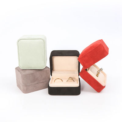 Großhandel High-End Schmuck Verpackung Ring Box Custom Logo Schmuck Verpackung Luxus Doppel Hochzeit Verlobung Samt Ring Box