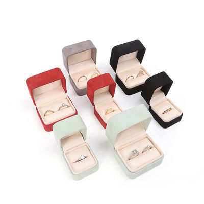 Großhandel High-End Schmuck Verpackung Ring Box Custom Logo Schmuck Verpackung Luxus Doppel Hochzeit Verlobung Samt Ring Box