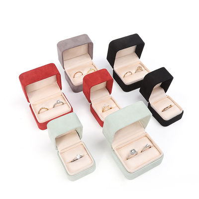 Großhandel High-End Schmuck Verpackung Ring Box Custom Logo Schmuck Verpackung Luxus Doppel Hochzeit Verlobung Samt Ring Box