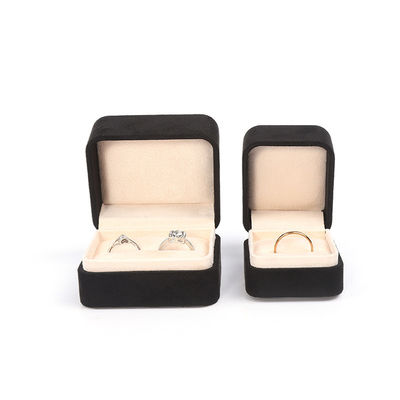 Großhandel High-End Schmuck Verpackung Ring Box Custom Logo Schmuck Verpackung Luxus Doppel Hochzeit Verlobung Samt Ring Box