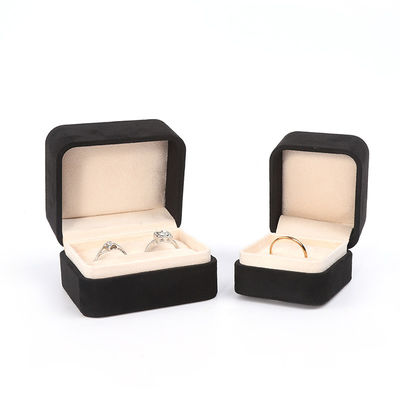 Großhandel High-End Schmuck Verpackung Ring Box Custom Logo Schmuck Verpackung Luxus Doppel Hochzeit Verlobung Samt Ring Box