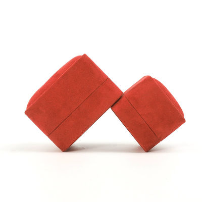 Großhandel Schmuck Verpackung Ring Box Custom Schmuck Verpackung Luxus Doppel Hochzeit Verlobung Rot Samt Ring Box mit Logo