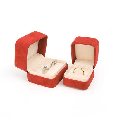 Großhandel Schmuck Verpackung Ring Box Custom Schmuck Verpackung Luxus Doppel Hochzeit Verlobung Rot Samt Ring Box mit Logo
