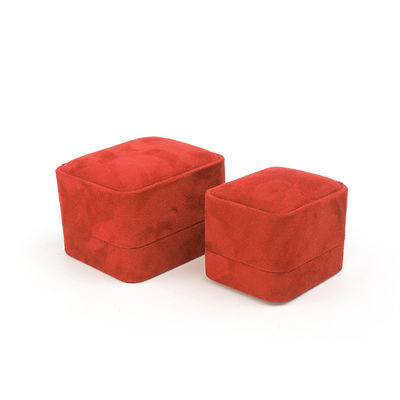 Großhandel Schmuck Verpackung Ring Box Custom Schmuck Verpackung Luxus Doppel Hochzeit Verlobung Rot Samt Ring Box mit Logo