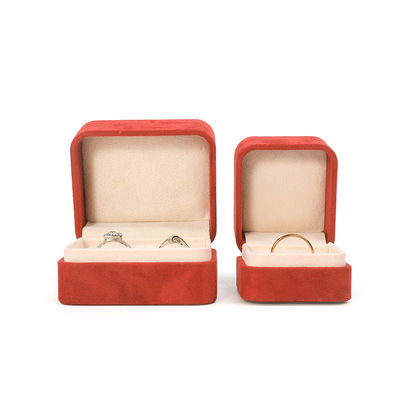 Großhandel Schmuck Verpackung Ring Box Custom Schmuck Verpackung Luxus Doppel Hochzeit Verlobung Rot Samt Ring Box mit Logo