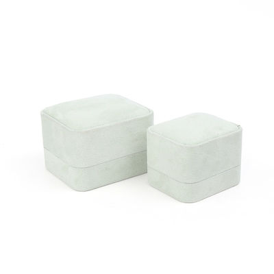 Großhandel Schmuck Verpackung Ring Box Custom Schmuck Verpackung Luxus Doppel Hochzeit Verlobung Grünes Samt Ring Box mit Logo