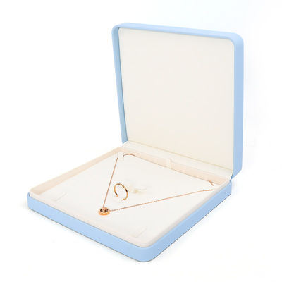 Lichtblaue Lederschmuckbox für große Schmuckstücke Halskette Armband Ohrringe Ring Verpackung