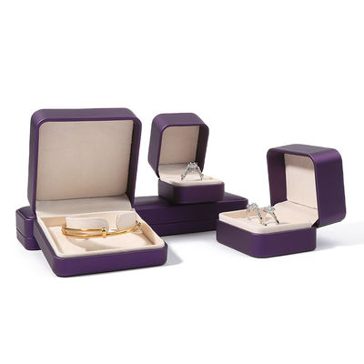 Hochwertige Schmuckverpackung Box Custom Luxus Big Schmuck Set Box Halskette Armband Ohrringe Ring Verpackung Handgefertigt Quadrat Purpur Leder Schmuckbox Mit Logo