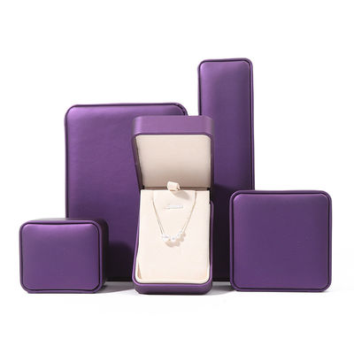Hochwertige Schmuckverpackung Box Custom Luxus Big Schmuck Set Box Halskette Armband Ohrringe Ring Verpackung Handgefertigt Quadrat Purpur Leder Schmuckbox Mit Logo