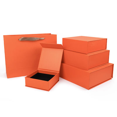 Großhandel Herstellung hochwertiger magnetischer Geschenkbox-Verpackung, individuelles Logo, luxuriöse, umweltfreundliche Kartonpapier, orangefarbene magnetische Schmuckschatulle