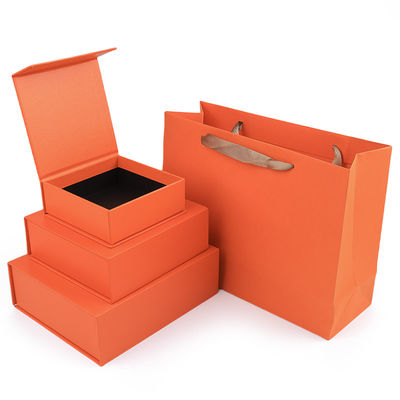 Großhandel Herstellung hochwertiger magnetischer Geschenkbox-Verpackung, individuelles Logo, luxuriöse, umweltfreundliche Kartonpapier, orangefarbene magnetische Schmuckschatulle