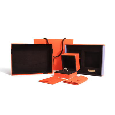 Premium-Schmuckgeschenk-Box mit hochwertigem Deckel und Orange-Basis-Papier Schmuck-Box mit Tasche