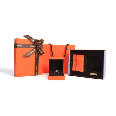 Premium-Schmuckgeschenk-Box mit hochwertigem Deckel und Orange-Basis-Papier Schmuck-Box mit Tasche