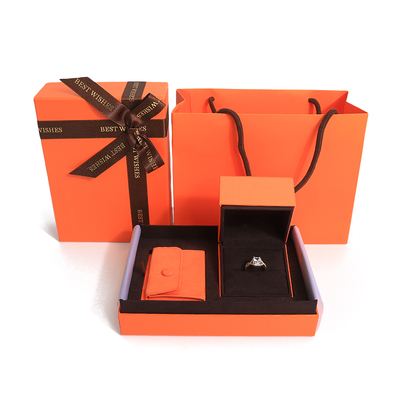 Premium-Schmuckgeschenk-Box mit hochwertigem Deckel und Orange-Basis-Papier Schmuck-Box mit Tasche