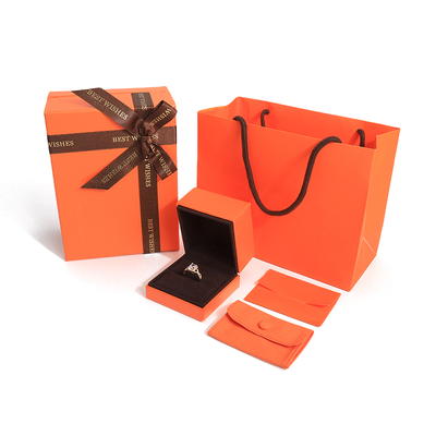 Premium-Schmuckgeschenk-Box mit hochwertigem Deckel und Orange-Basis-Papier Schmuck-Box mit Tasche