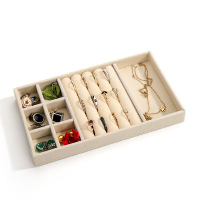 angepasst Luxus beige Samt Schmuckschalen OEM Schmuckschalen Anzeige für Ring Armband Halskette