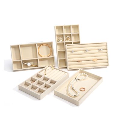 angepasst Luxus beige Samt Schmuckschalen OEM Schmuckschalen Anzeige für Ring Armband Halskette