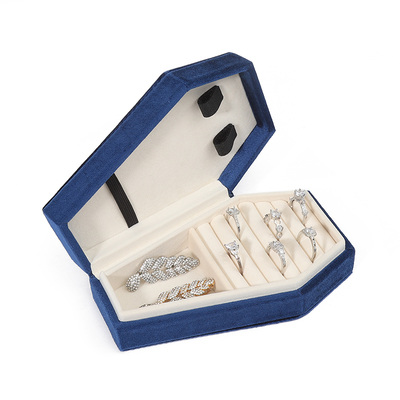 Individuelle Organizer-Aufbewahrung blau Samt Schmuck Reisebox OEM Weihnachts-Schmuckgeschenkbox