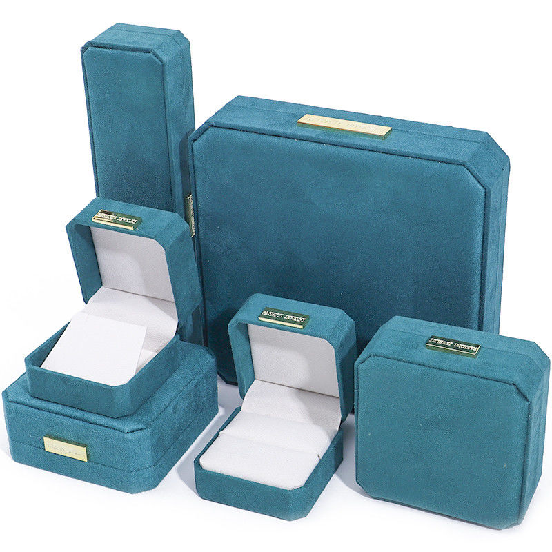 Großhandel Fertigung Luxus handgefertigte Schmuckbox Verpackung Personalisiertes Custom Logo High-End hellblaues Halskette Armband Ohrringe Ring Verpackung Samt Oktagonale Schmuckbox